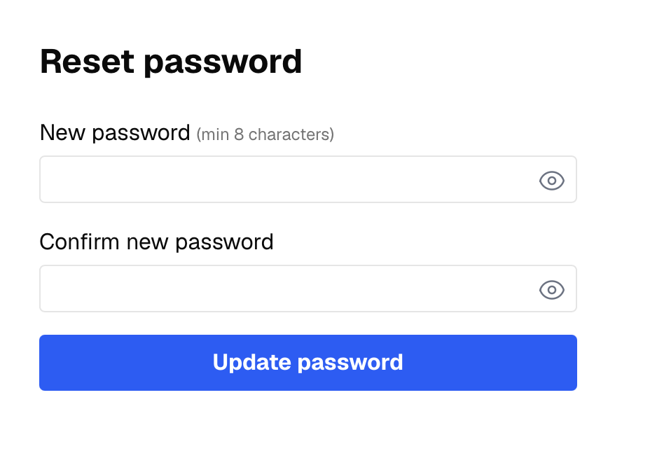 Reset password form