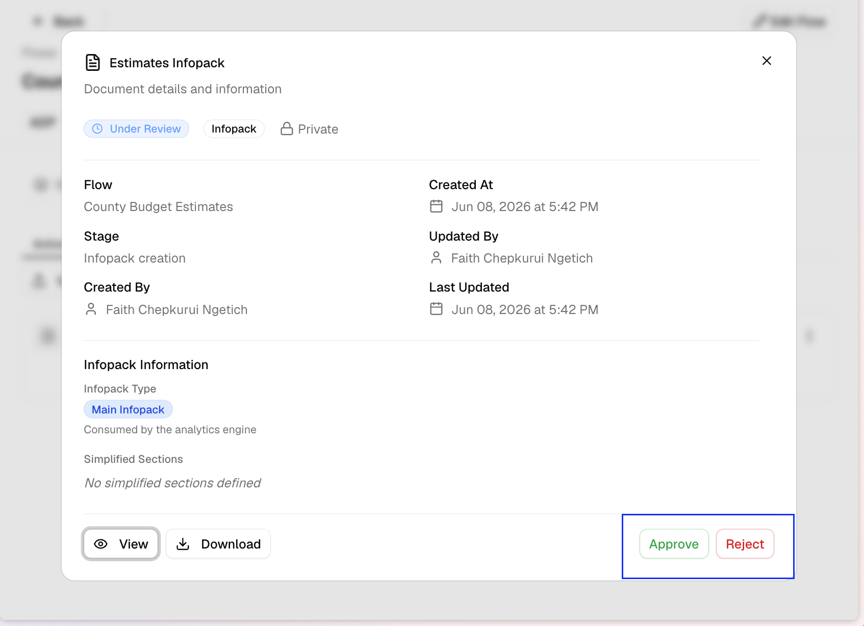 Approve and Reject buttons on a document
