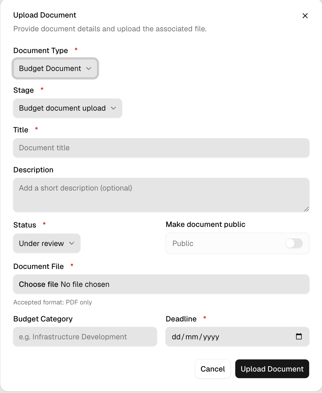 Upload document form