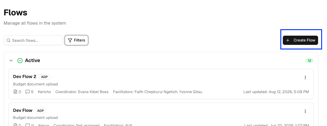 Create Flow button
