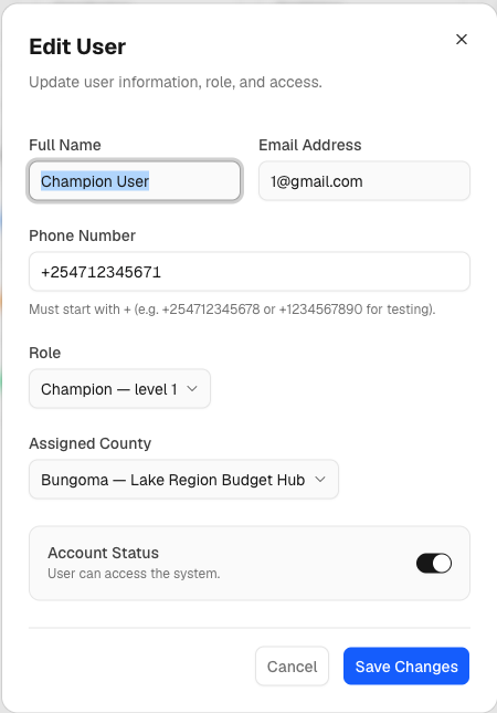 Edit User form