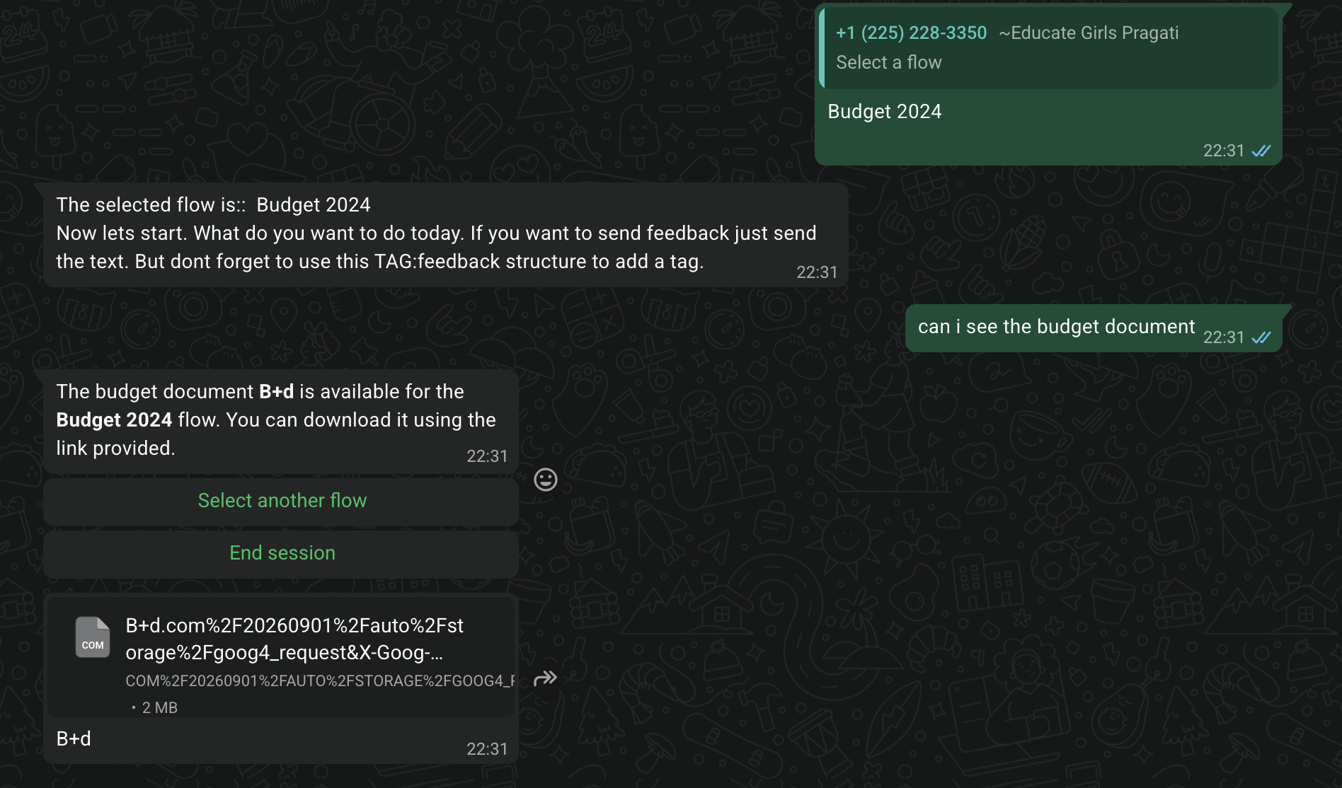 Bot replying with a download link when the document is available