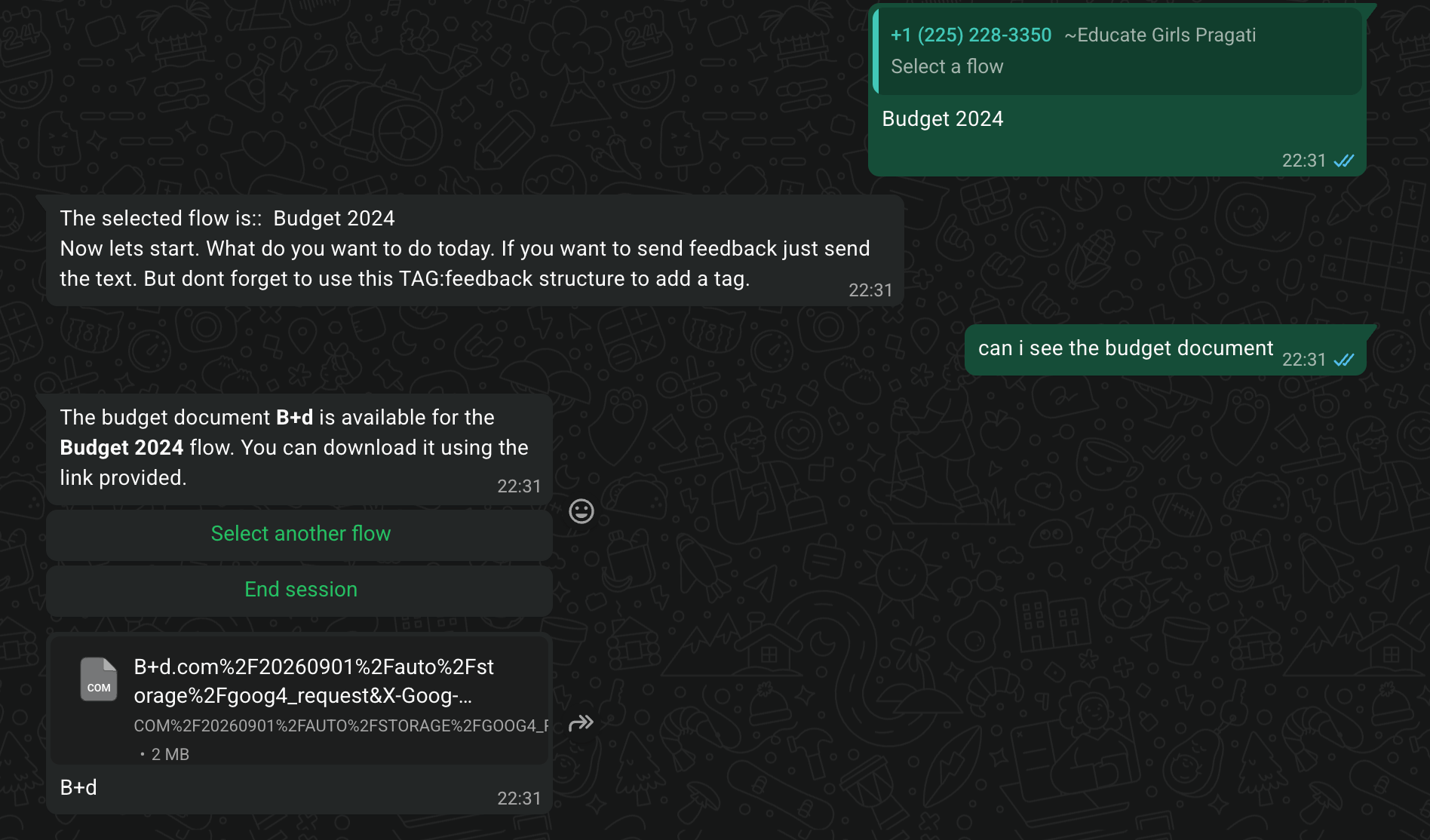 Bot replying with a download link when the document is available