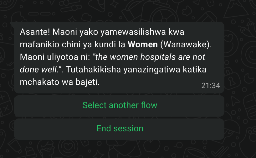 Options to continue, switch flow, or end the session