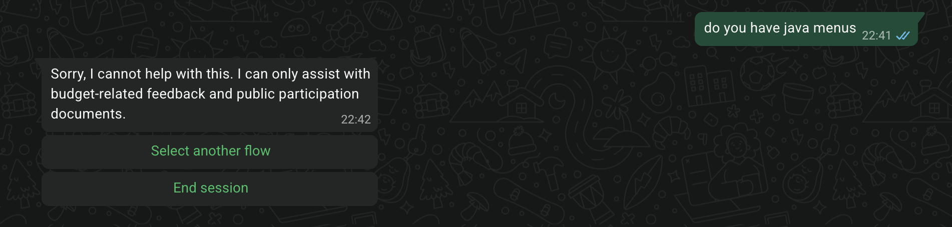 Bot response to an off-topic message