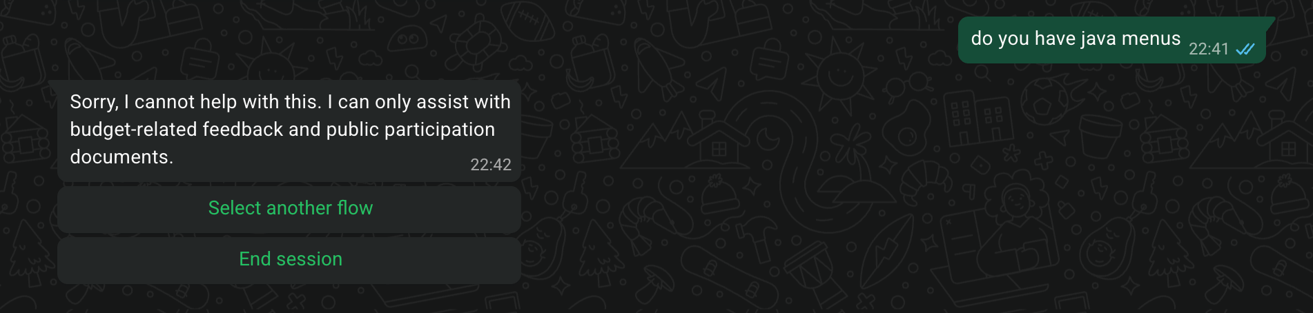 Bot response to an off-topic message