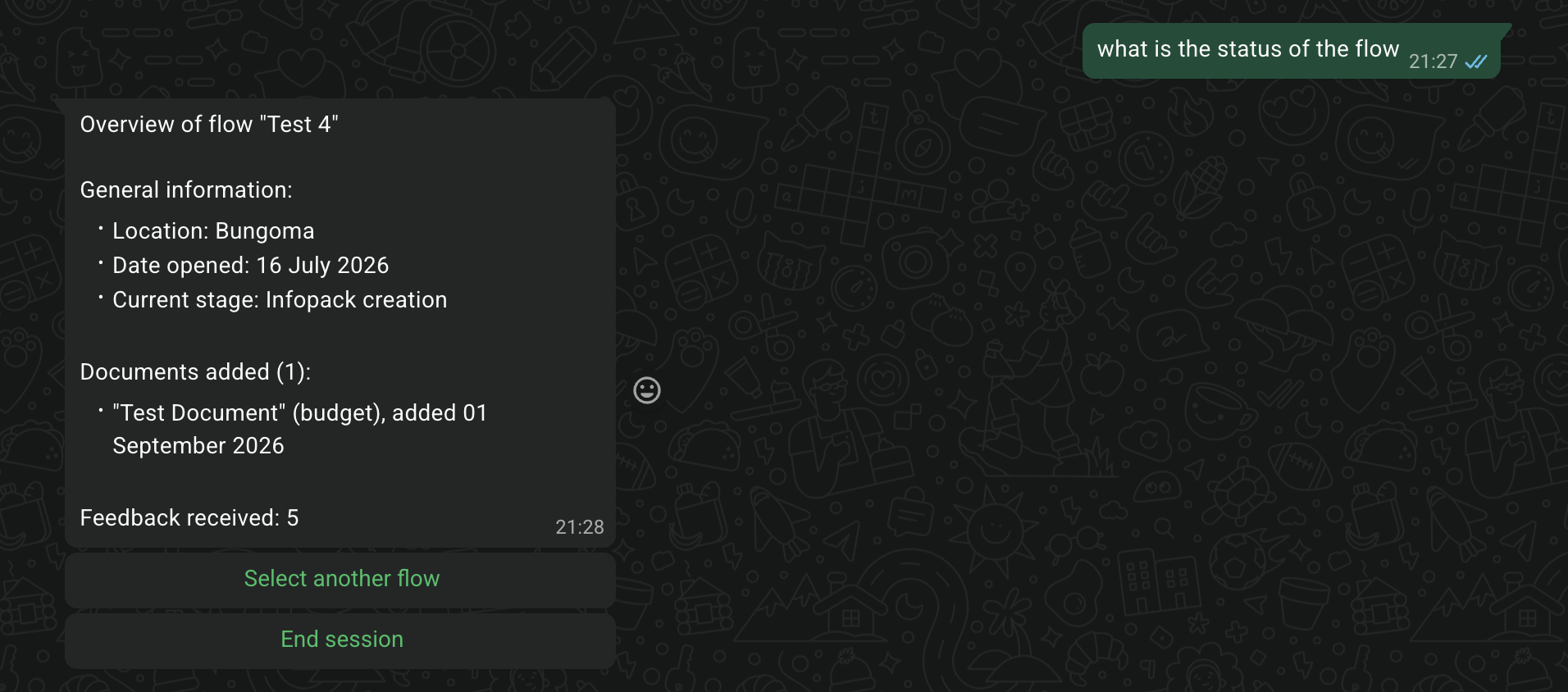 Asking the bot for the flow's status