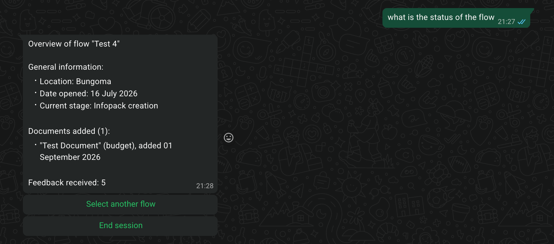 Asking the bot for the flow's status