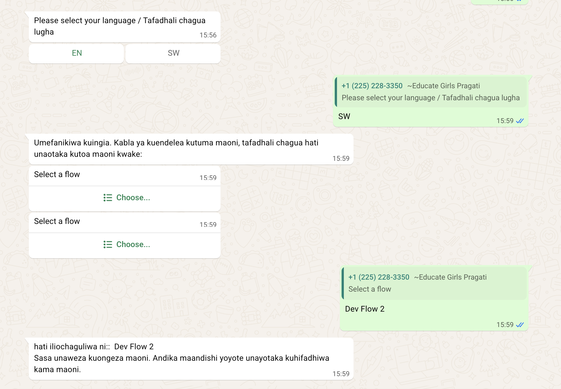 Conversation continuing in Swahili after a language switch
