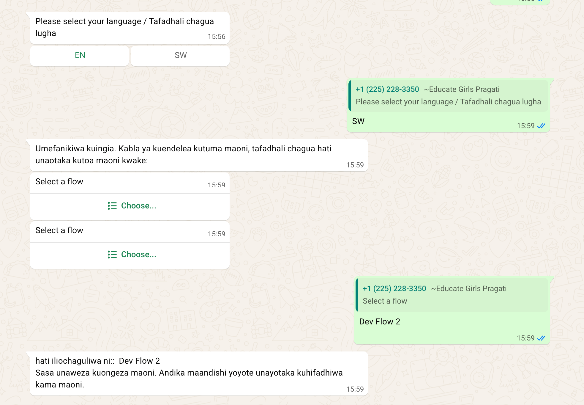 Conversation continuing in Swahili after a language switch