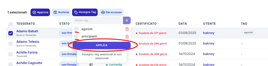 Assegna Tag