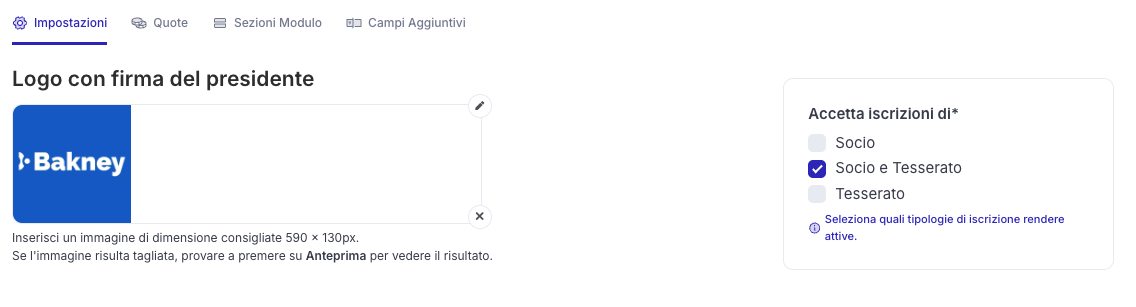 Configurare il modulo d'iscrizione