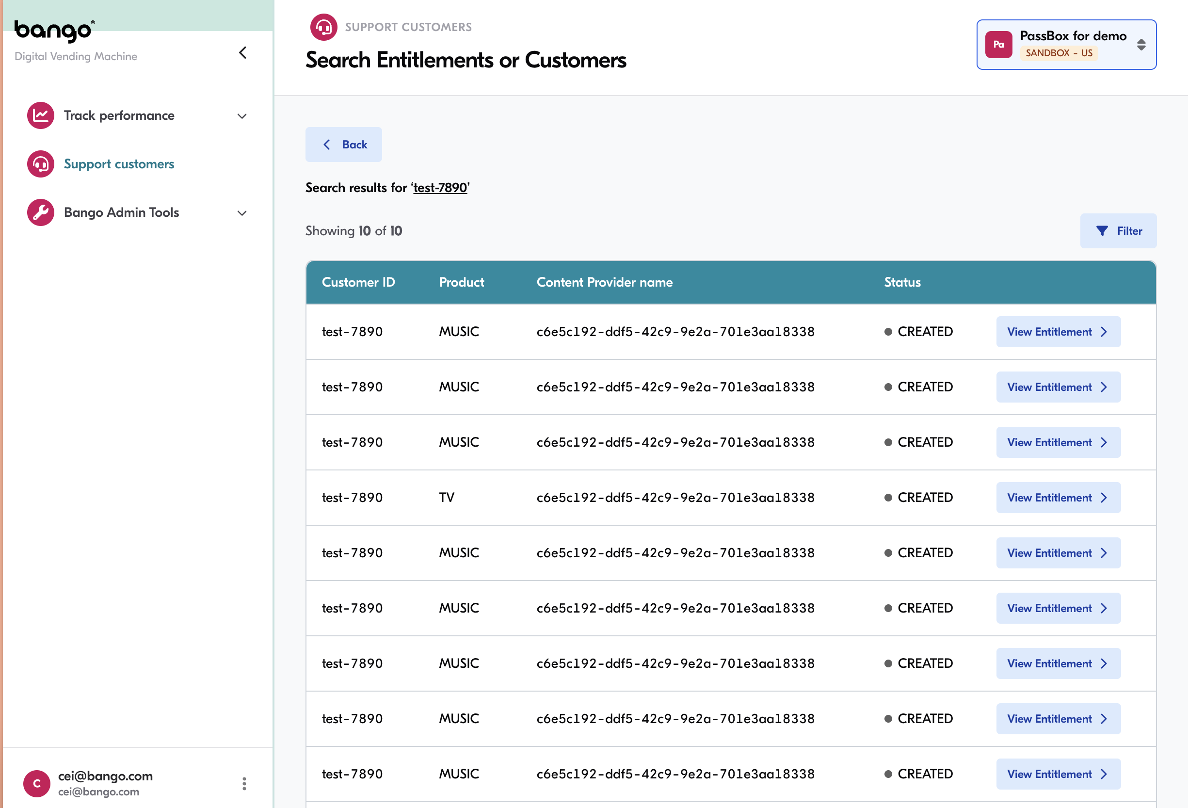 Entitlement search results in DVM Care