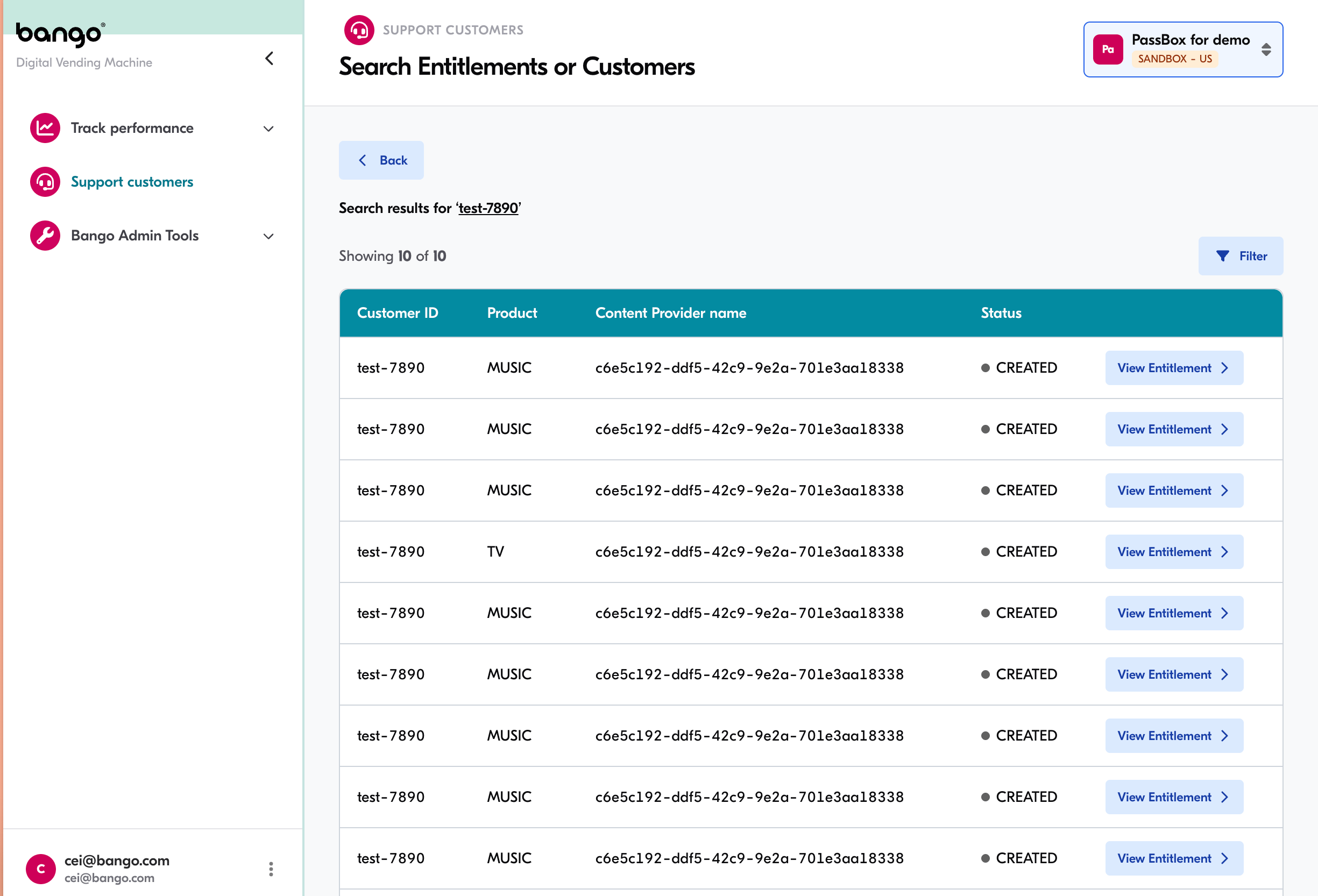Entitlement search results in DVM Care