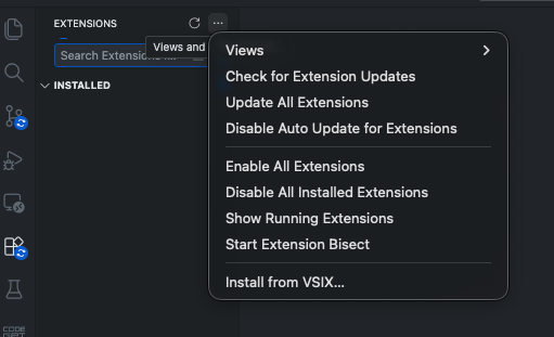Selecting Install from VSIX in the Extensions panel