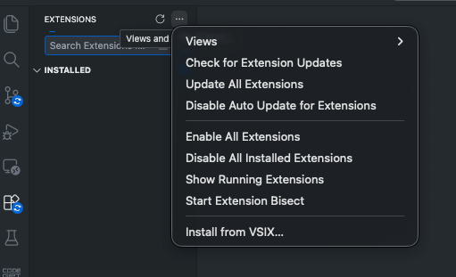 Selecting Install from VSIX in the Extensions panel