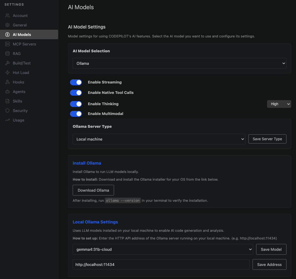 AI Models settings