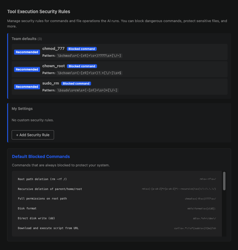 Project security settings