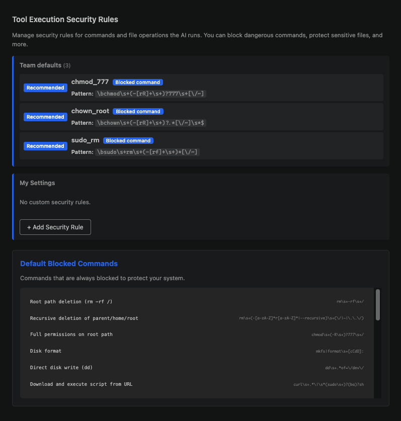 Project security settings