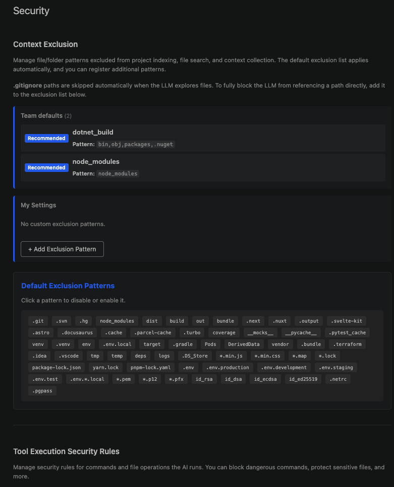 Security settings