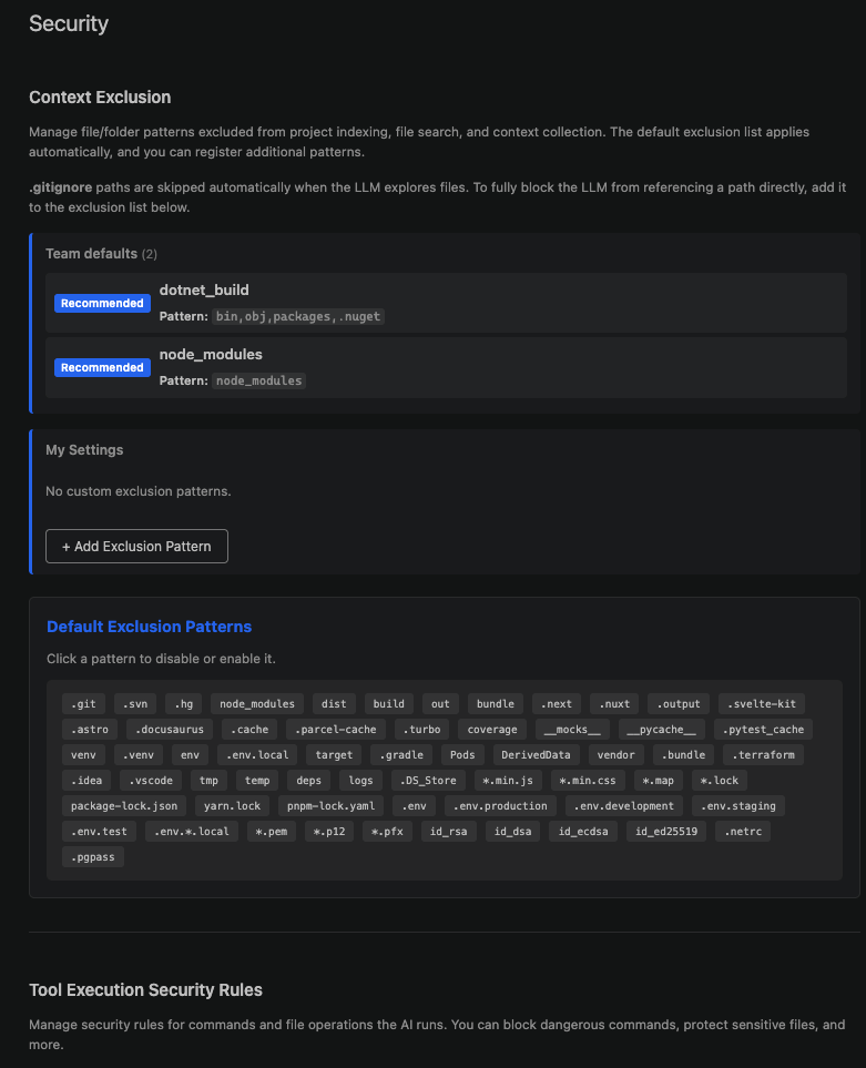 Security settings