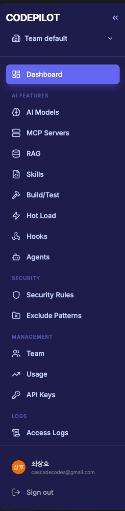 Team default sidebar