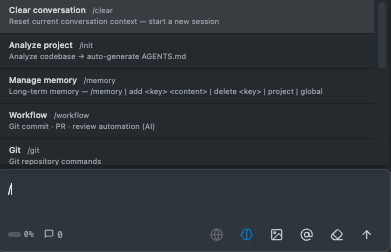 Slash command menu
