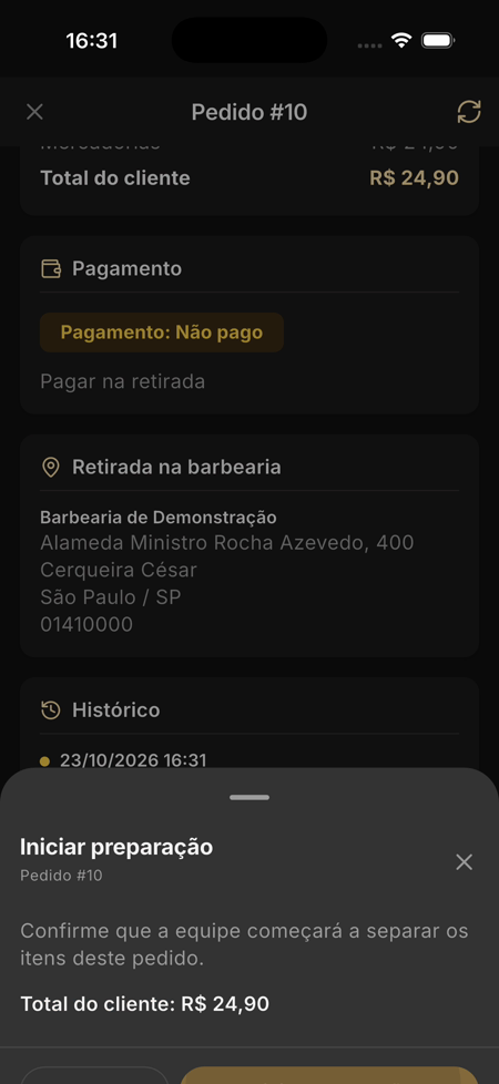 Janela Iniciar preparação do Pedido #10 com o total de R$ 24,90