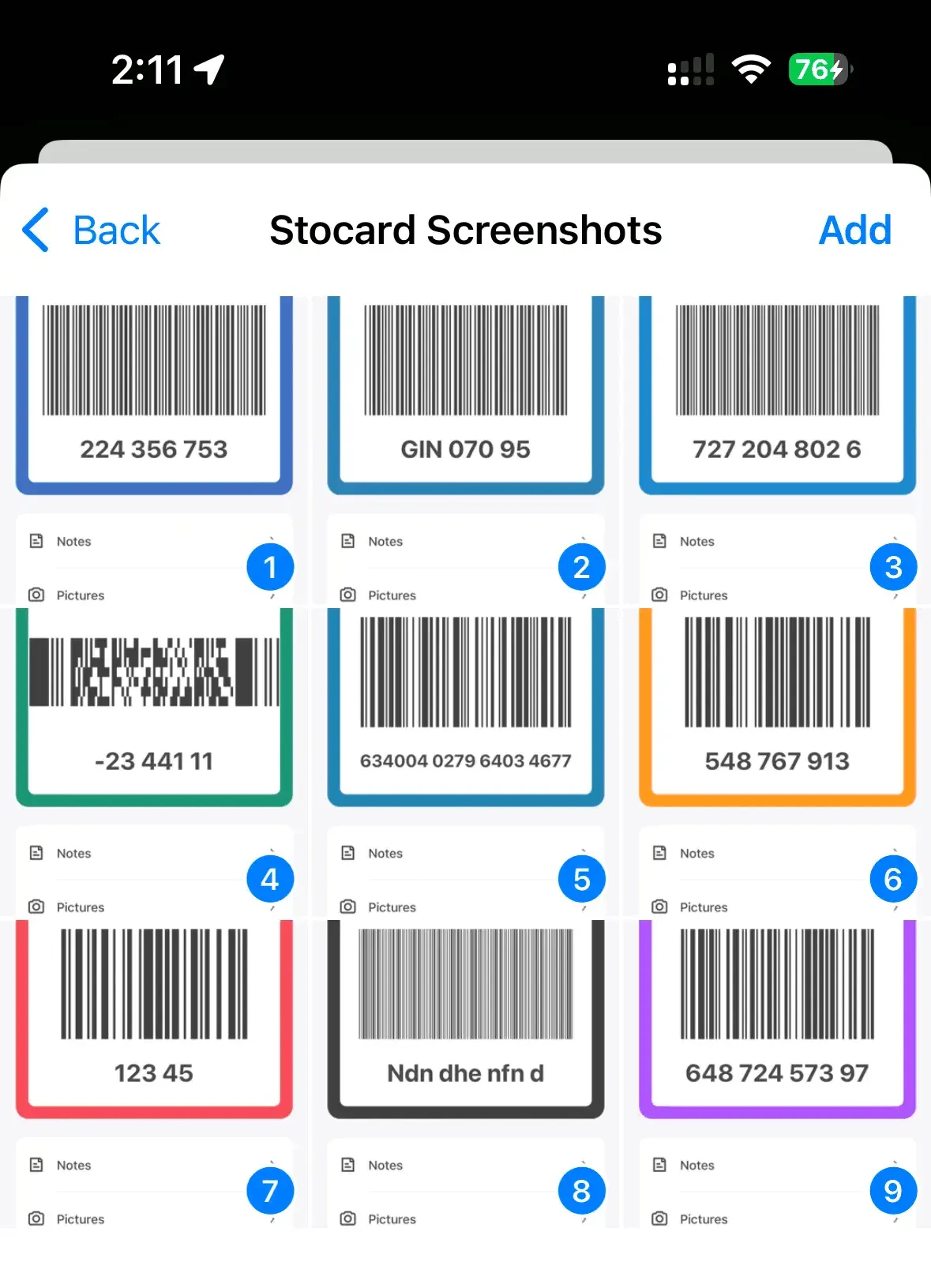 Add card menu showing Import from photos