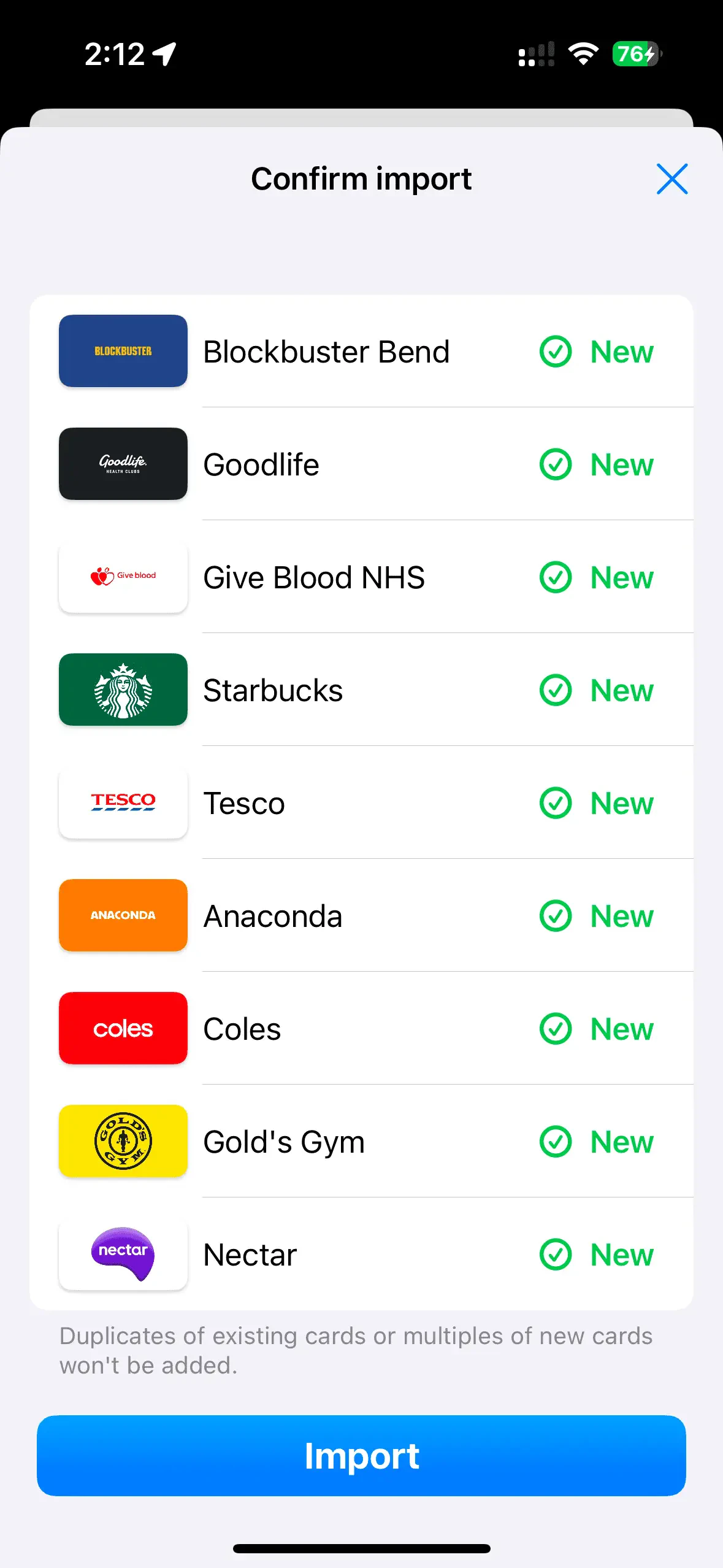 Barcode preview for an imported Klarna card