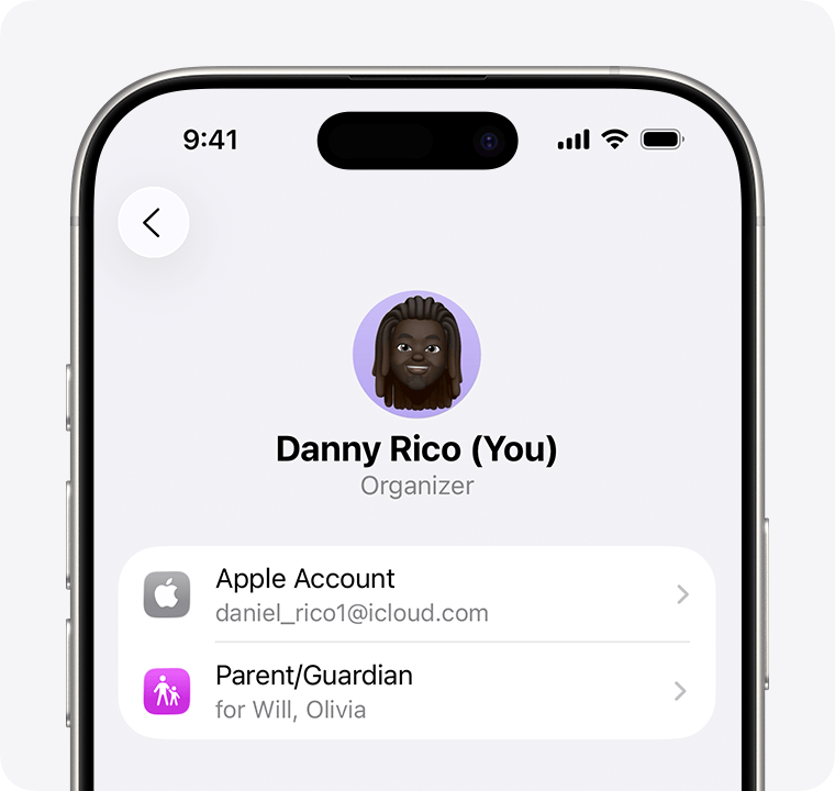 Family member Apple Account settings