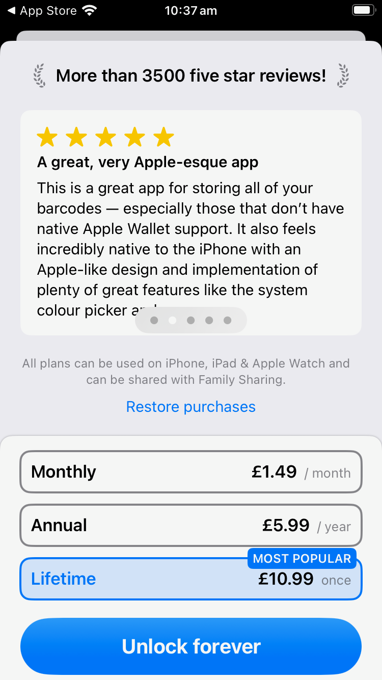 Restore Purchases button visible after scrolling