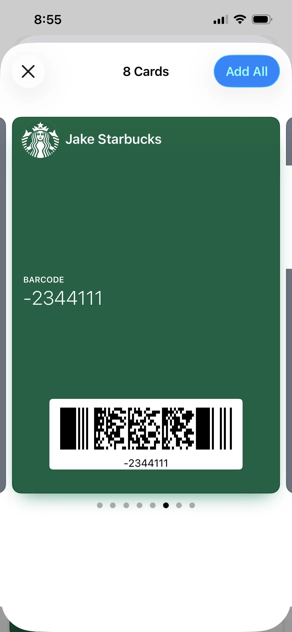 The updated, active Starbucks pass in Apple Wallet