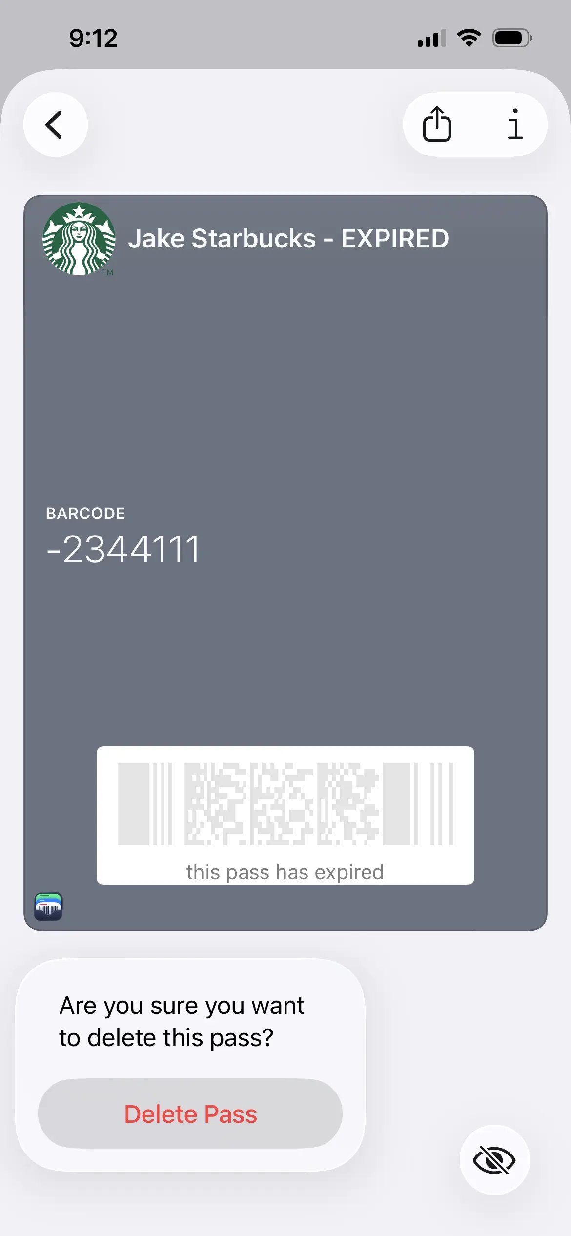 Confirming Delete Pass on a single expired pass