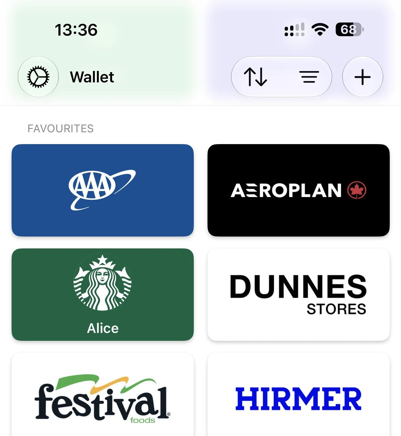 Toolbar showing sort button