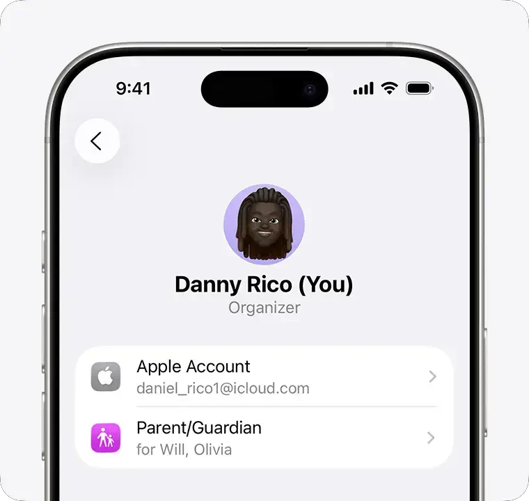 Family member Apple Account settings