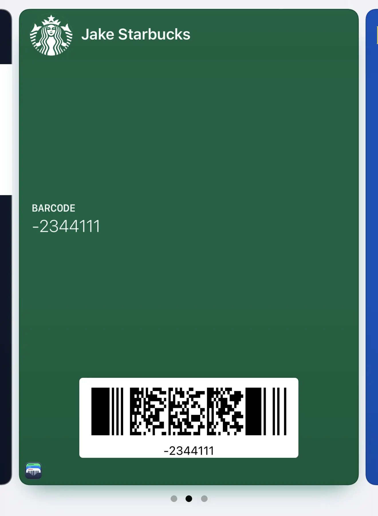 Wallet pass with the Barcodes app icon visible