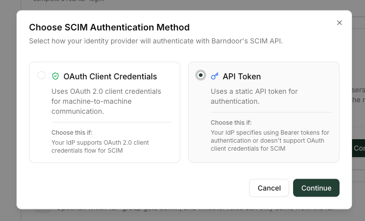 Barndoor SCIM API Token
