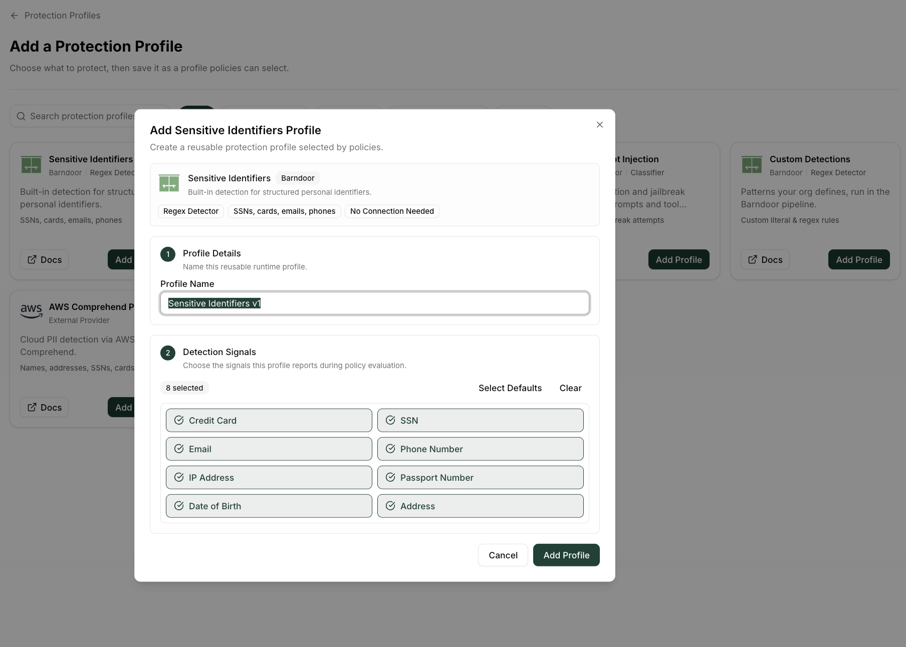 Add Sensitive Identifiers Profile