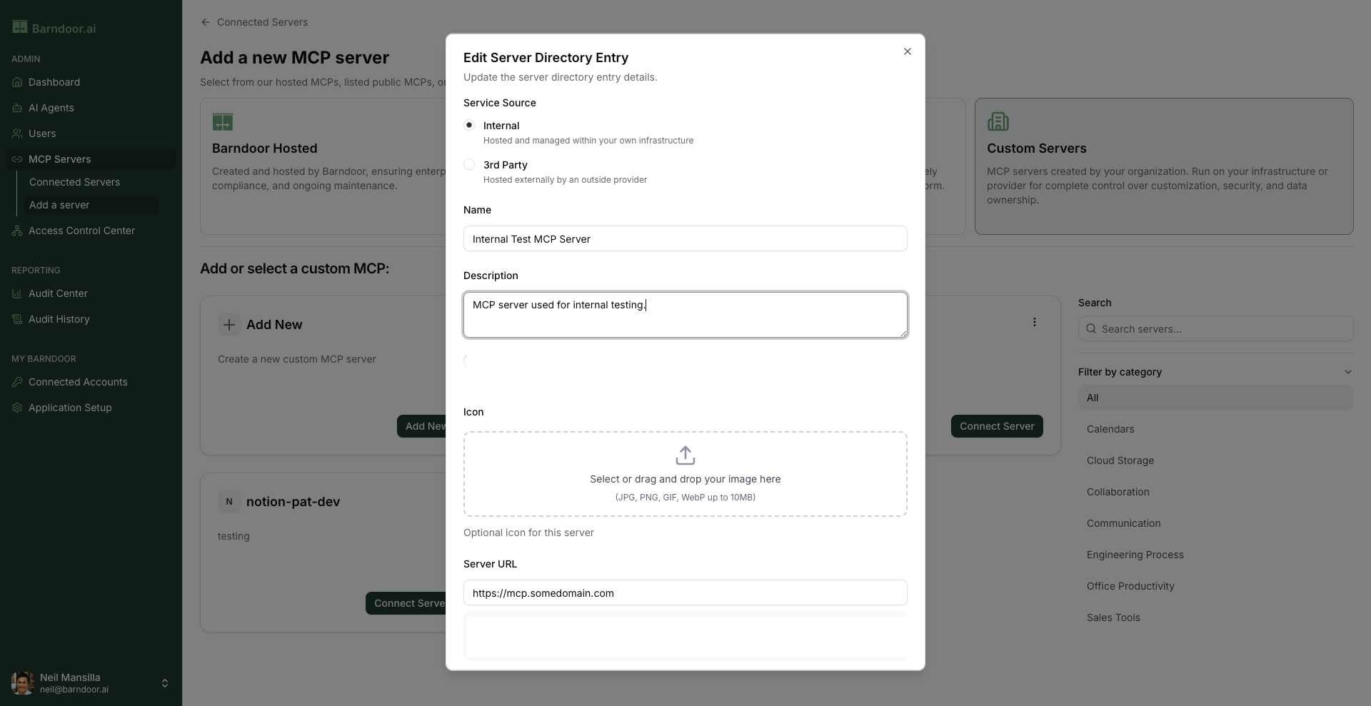 Add Custom MCP Server - Config Details (1 of 2)