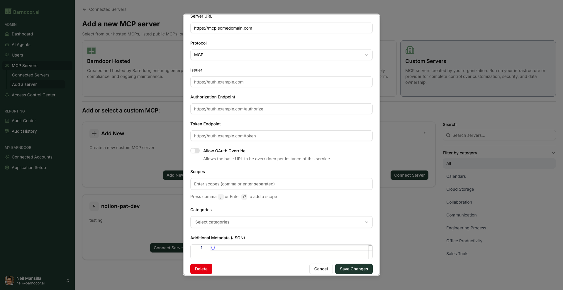 Add Custom MCP Server - Config Details (2 of 2)