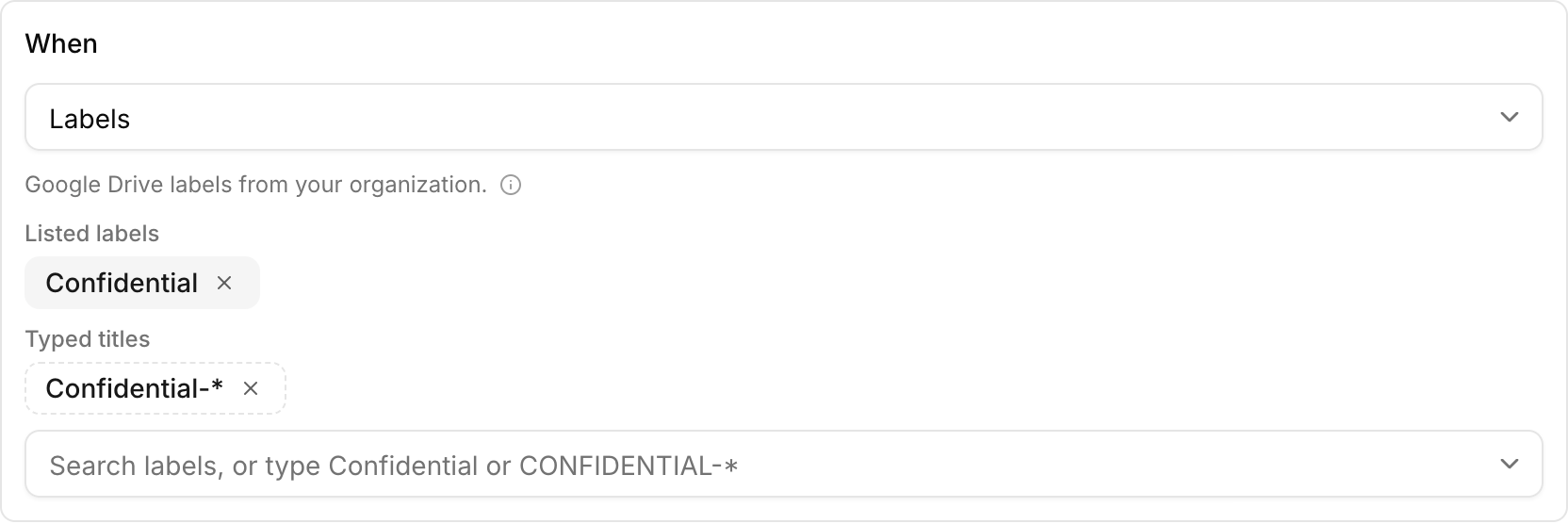 When section with the listed label Confidential and the typed title Confidential-* selected