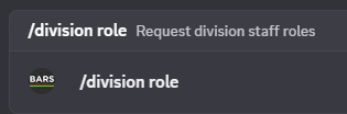BARS Discord bot's /division role command for requesting division staff roles