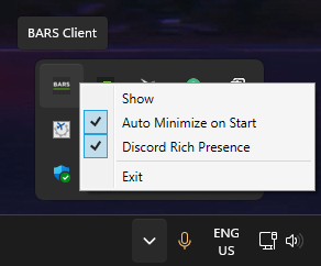 System tray context menu