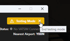 Pilot Client Testing Mode button with the X icon to exit Testing Mode
