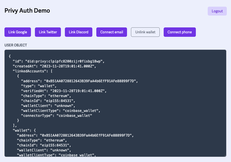 Example dashboard page