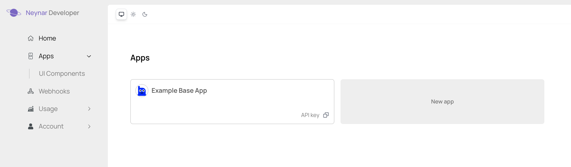 select app in neynar dev portal