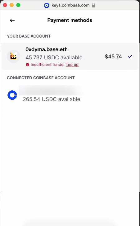 Pay with Coinbase on Base Account