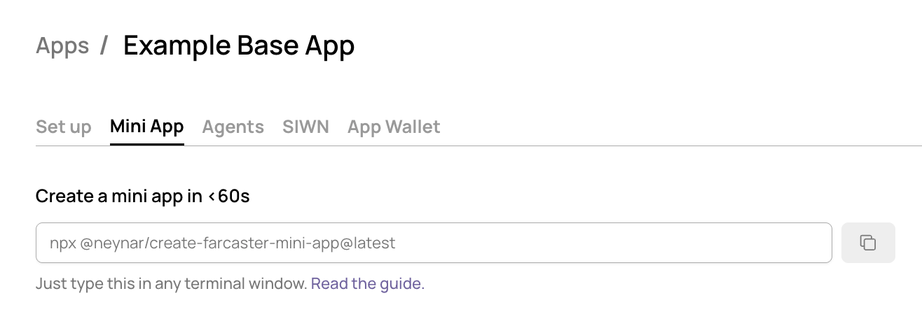 select app in neynar dev portal