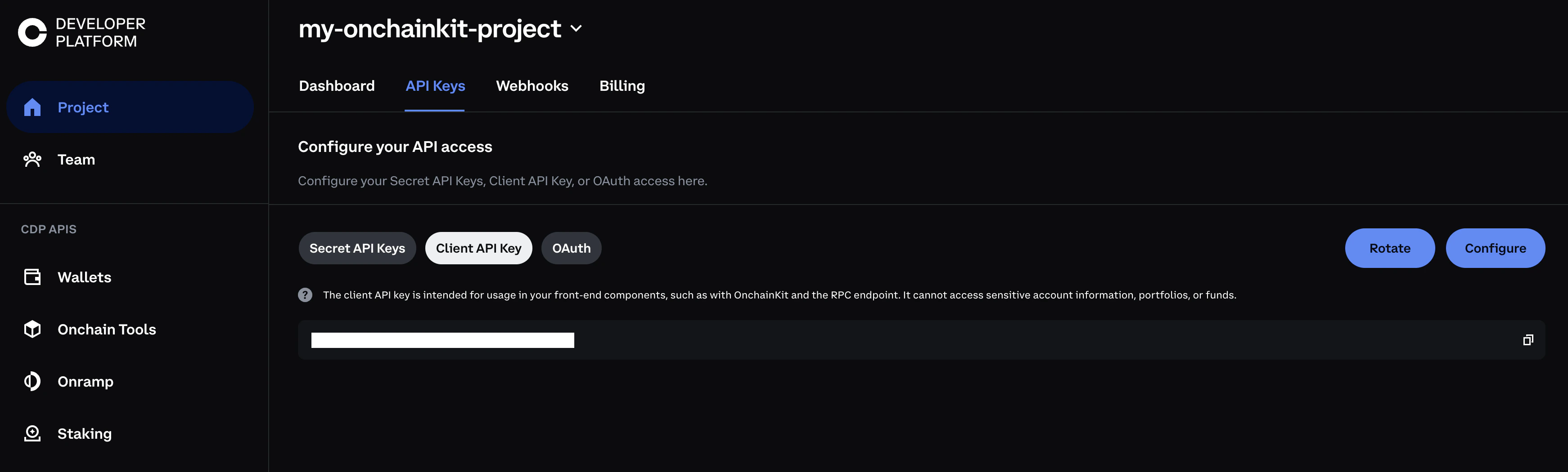 OnchainKit copy Client API Key